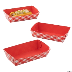 Red Gingham Paper Hot Dog Trays-12Pk