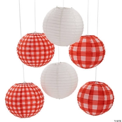 Red Gingham Hanging Paper Lantern-6 Pack