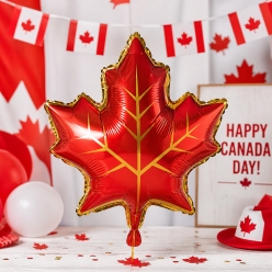 Red & Gold Canada Day Maple Leaf Foil Balloon