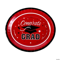 Red Graduation Paper Banquet Plates - 25Pk