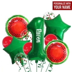 Watermelon PERSONALIZED 1st Green Balloon Bouquet