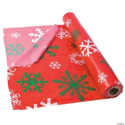 Red Snowflake Plastic Tablecloth Roll - 100Ft.