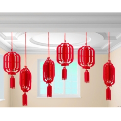 Chinese New Year Felt Hanging Lanterns - 6Pk