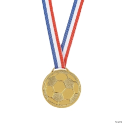 Goldtone Soccer Ball Medals with Ribbon-12Pk