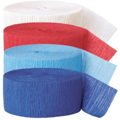 White, Red, Light Blue & Royal Blue Crepe Streamers - 4 Pk