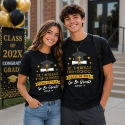 Religious Grad Personalized School Name Black Shirt