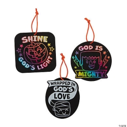 Religious Magic Colour Scratch Halloween Ornaments-24Pk