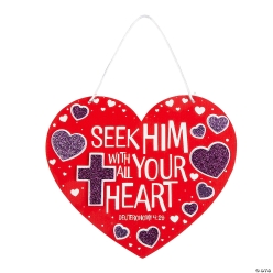 Religious Seek Him Heart Sign Craft Kit - 12Pk