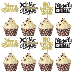 Retirement Glitter Cupcake Pick Toppers 12 Pack