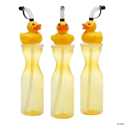 Yellow Rubber Duck Plastic Cups with Lids & Straws-6Pk