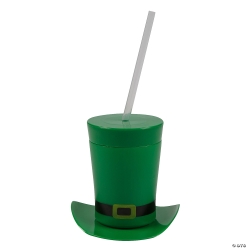 Leprechaun Top Hat Shaped Cups with Lids & Straws-12Pk