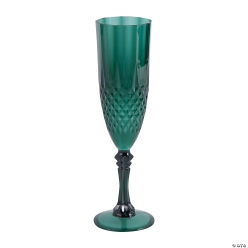 Green Patterned Plastic Champagne Flutes-12Pk
