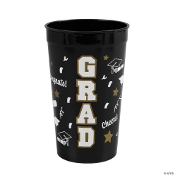 Big 22oz Black Plastic Grad Tumblers-12Pk