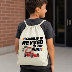 Racing Revved Up Personalized Drawstring Backpack