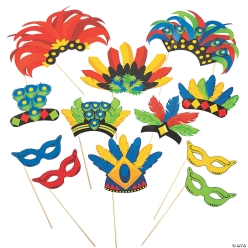 Rio Feather Headpiece Photo Stick Props - 12Pk
