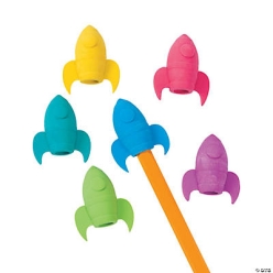 Rocket Ship Eraser Pencil Toppers - 12 Pk