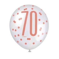Rose Gold Age 70 Large Latex Balloons - 6 PK