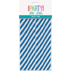 60% OFF: Royal Blue Striped Sturdy Paper Straws - 40 PK
