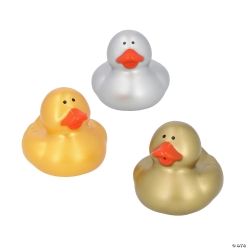 Metallic Gold, Silver & Bronze Rubber Duck Toys-12Pk