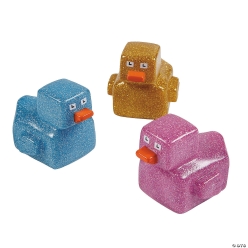 Bright Colour Glitter Cube Rubber Ducks - 12Pk