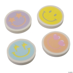 Bulk Pastel Smile Face Round Rubber Erasers-144Pk