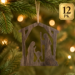 Rustic Wood Holy Family Nativity Wood Ornament-12 Pack