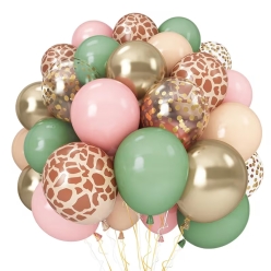 Safari Soft Pink, Green and Giraffe Print Latex 47pcs