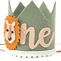Wild One Sage Green Safari Fabric Birthday Crown
