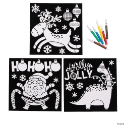 CYO Christmas Animals & Santa Fuzzy Posters with Markers-16Pk