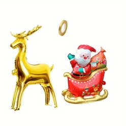 Santa in Sleigh & Golden Reindeer Airfill Balloon Set