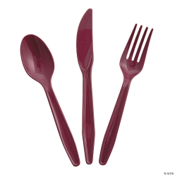Bulk Burgundy Plastic Cutlery Sets of 70