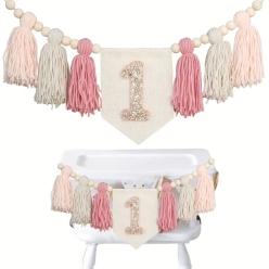 1st Birthday Pinks & Neutral Tassel Banner/High Chair Banner