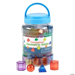 Translucent 3D Geometric Solid Shape Counters with Storage Jar