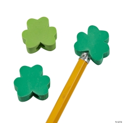 St. Patrick's Day Shamrock Shaped Eraser Pencil Toppers-24Pk