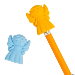 Religious Angel-Shaped Rubber Eraser Pencil Toppers-12Pk