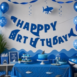 Shark Die Cut Deluxe 8 Foot Birthday Banner