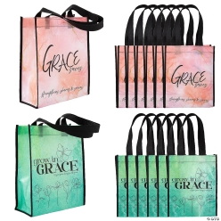 Religious Grace Nonwoven Shopper Tote Bags-12 Pack