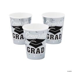 Congrats Grad Silver Paper Cups - 25Pk