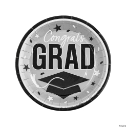 Silver Congrats Grad Round Paper Dinner Plates-25Pk