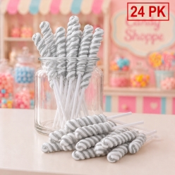 Silver Cherry Small Twisty Lollipops - 24 Pk