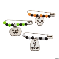 Halloween Jack-O'-Lantern, Ghost & Skull Beaded Metal Safety Pin