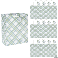 Sage Green & Slate Blue Plaid Gift Bags-12Pk
