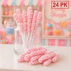 Pink Strawberry Small Twisty Lollipops - 24 Pk