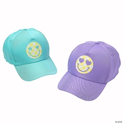 Pastel Smile Face Baseball Caps - 12Pk