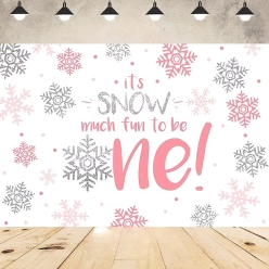 Snow Fun to Be One Pink 1st Birthday 8FT Fabric Backdrop