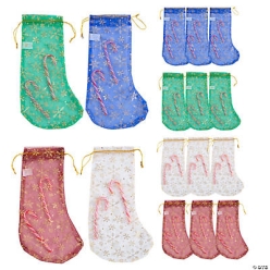 Sheer Mesh 28cm Christmas Stocking Drawstring Bags - 12 Pk