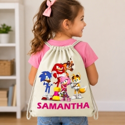 Sonic Group Pink Personalized Drawstring Backpack