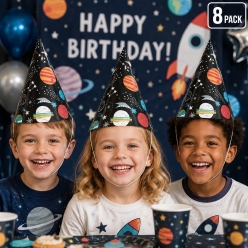Space Party Cone Hats - 8 Pack