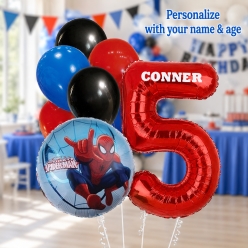 Spiderman PERSONALIZED Name & Single Digit Age Balloon Bouquet