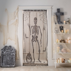 Halloween Waving Skeleton, Bats & Spider Polyester Curtain